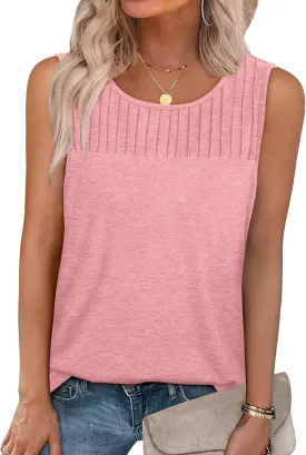 WIHOLL Womens Summer Tank Top Casual Pleated Sleeveless Tops Crewneck Trendy Shirts Outfits Clothes