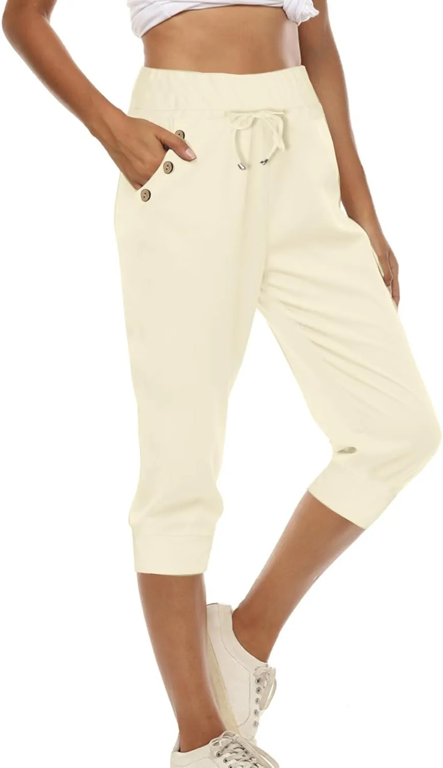 Women Capri Pants High Waist Yoga Crop Athletic Trousers Straight Leg Pants Capris Sweatpants Casual Joggers