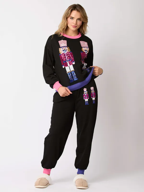 Women Christmas Loungewear Set with Sparkling Nutcracker