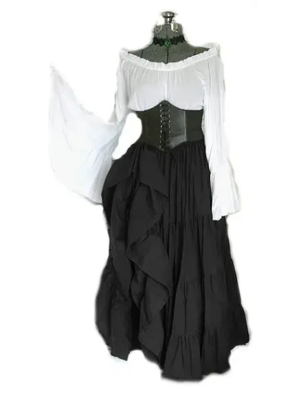 Women Court Retro Corset Maxi Flared Sleeves Vintage Vestido Viking Dress