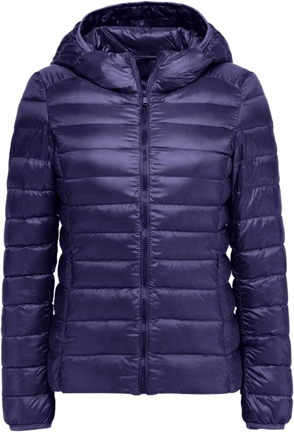 Women Down Jackets Casual Warm Lightweight Hooded Windproof Trendy Slim Fit Quilted Winter Coat Outerwear with Pocket