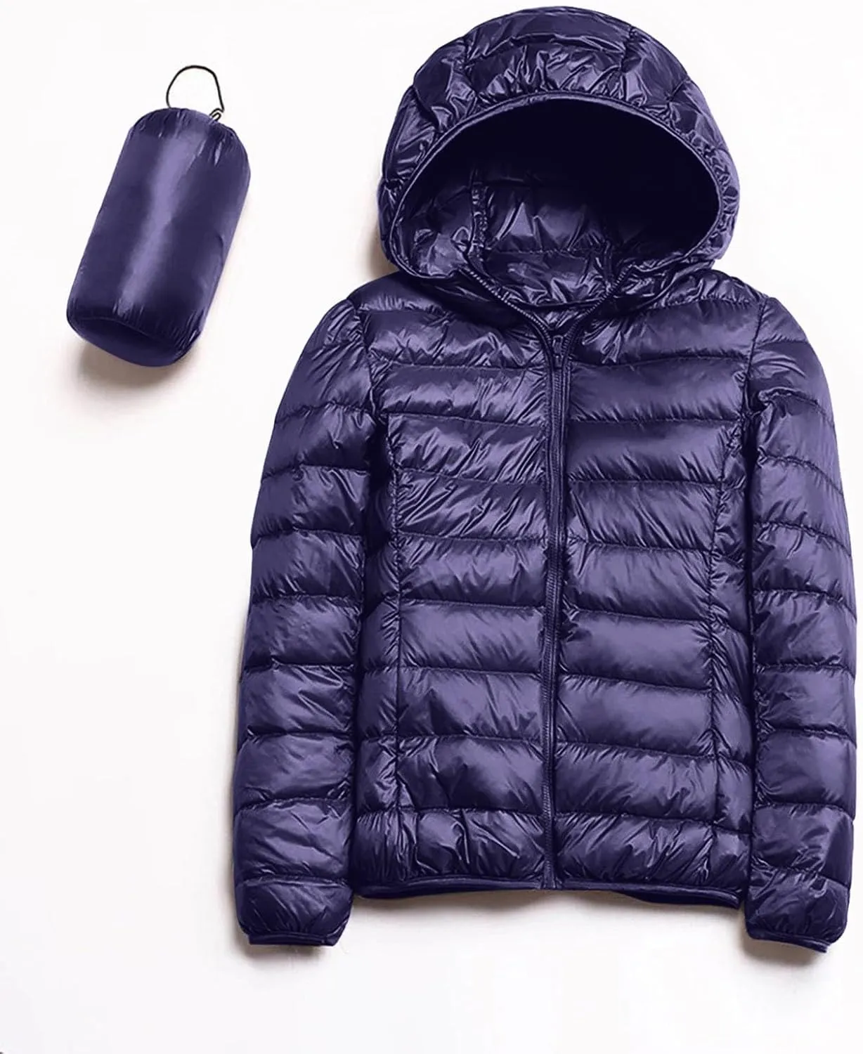 Women Down Jackets Casual Warm Lightweight Hooded Windproof Trendy Slim Fit Quilted Winter Coat Outerwear with Pocket