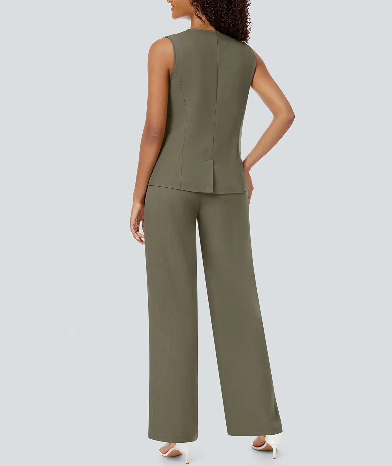 Women's 2 Piece Blazer Outfits Sleeveless Crewneck Vest Wide Leg Pantsuit 2025 Dressy Casual Work Sets