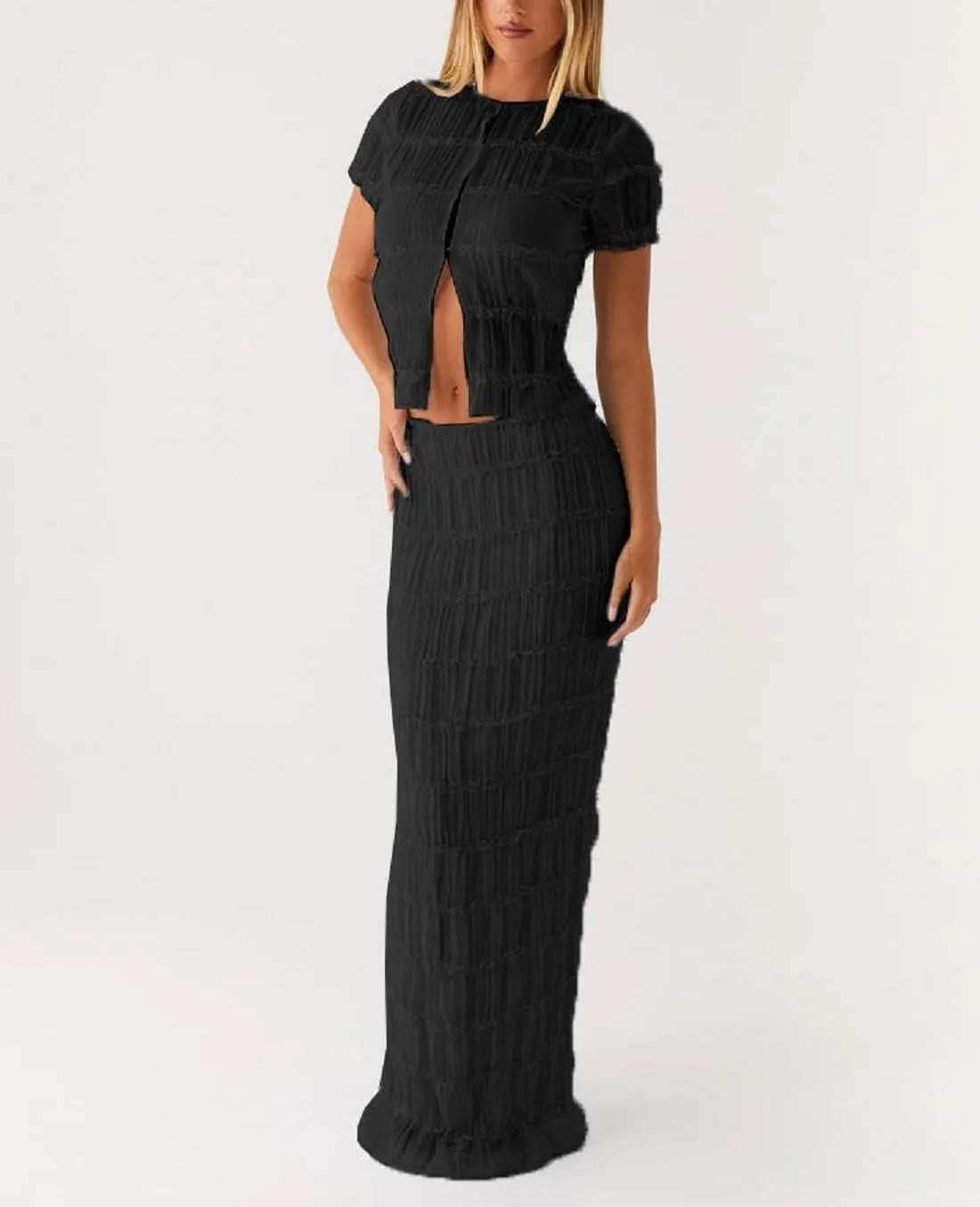 Womens 2 Piece Maxi Skirt Set Lace Up Sleeveless Tank Top and Flowy Long Skirt 2024 Summer Beach Outfits