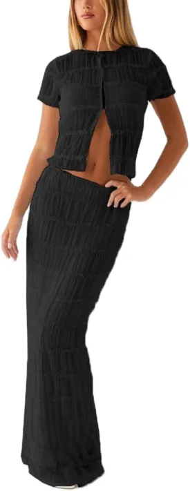 Womens 2 Piece Maxi Skirt Set Lace Up Sleeveless Tank Top and Flowy Long Skirt 2024 Summer Beach Outfits