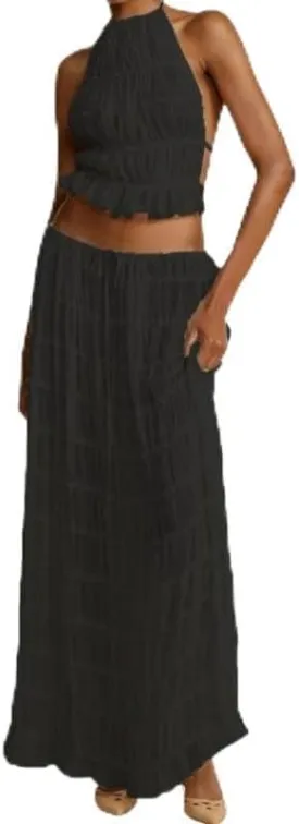 Womens 2 Piece Maxi Skirt Set Lace Up Sleeveless Tank Top and Flowy Long Skirt 2024 Summer Beach Outfits