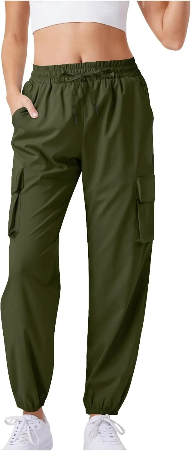Womens Quick Dry Cargo Jogger Pants Drawstring Waist Light Hiking Travel Utility Trousers Summer Outdoor Active Pant