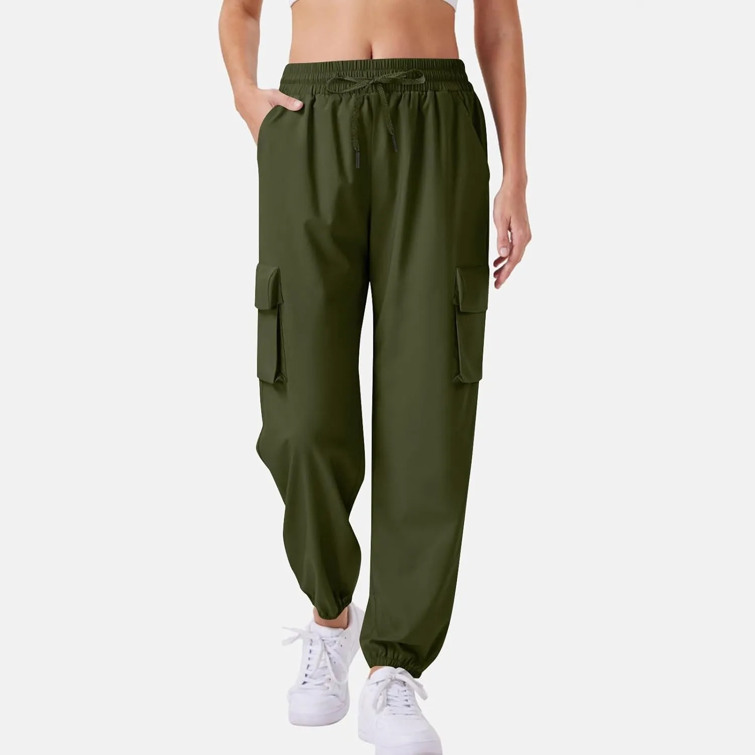Womens Quick Dry Cargo Jogger Pants Drawstring Waist Light Hiking Travel Utility Trousers Summer Outdoor Active Pant