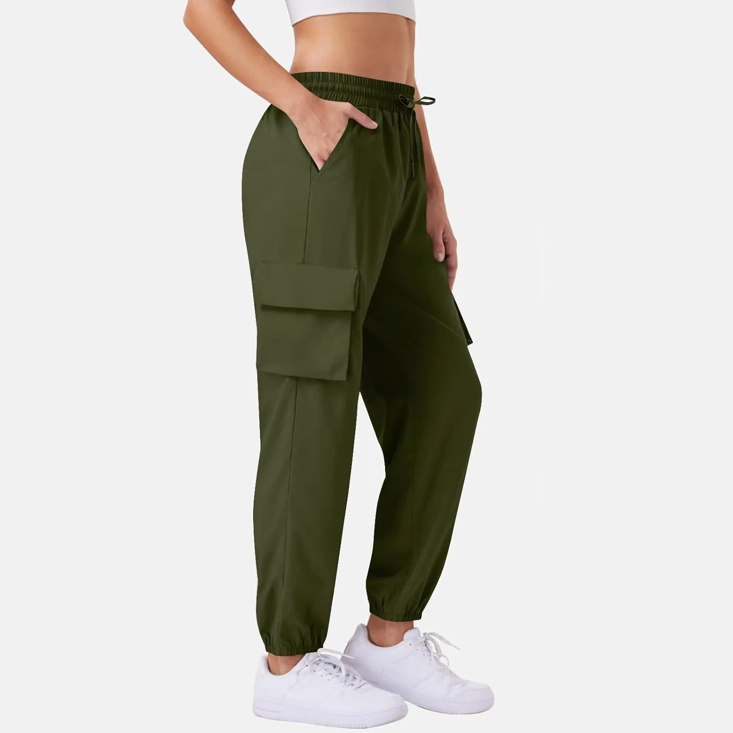 Womens Quick Dry Cargo Jogger Pants Drawstring Waist Light Hiking Travel Utility Trousers Summer Outdoor Active Pant