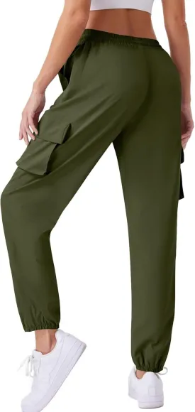 Womens Quick Dry Cargo Jogger Pants Drawstring Waist Light Hiking Travel Utility Trousers Summer Outdoor Active Pant