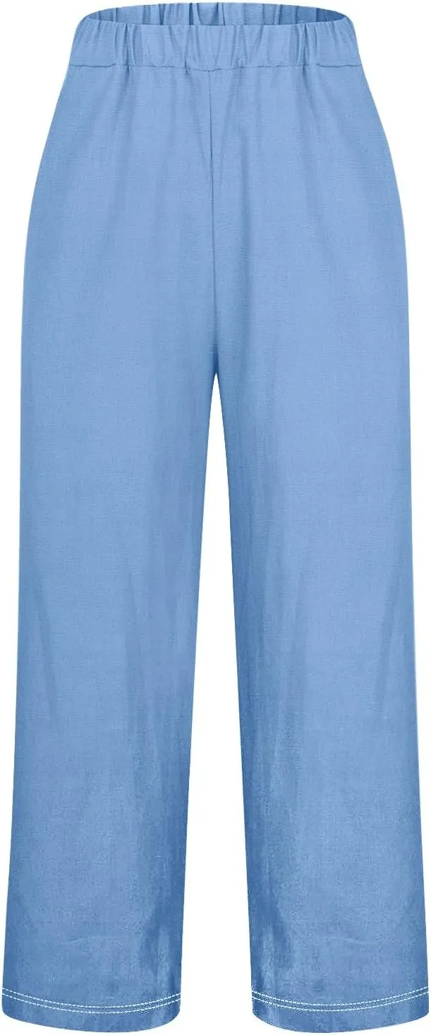 Women's Summer Drawstring Waist Cotton and Linen Long Pants Lounge Sweatpants with Pockets 2025 Spring Fall Summer
