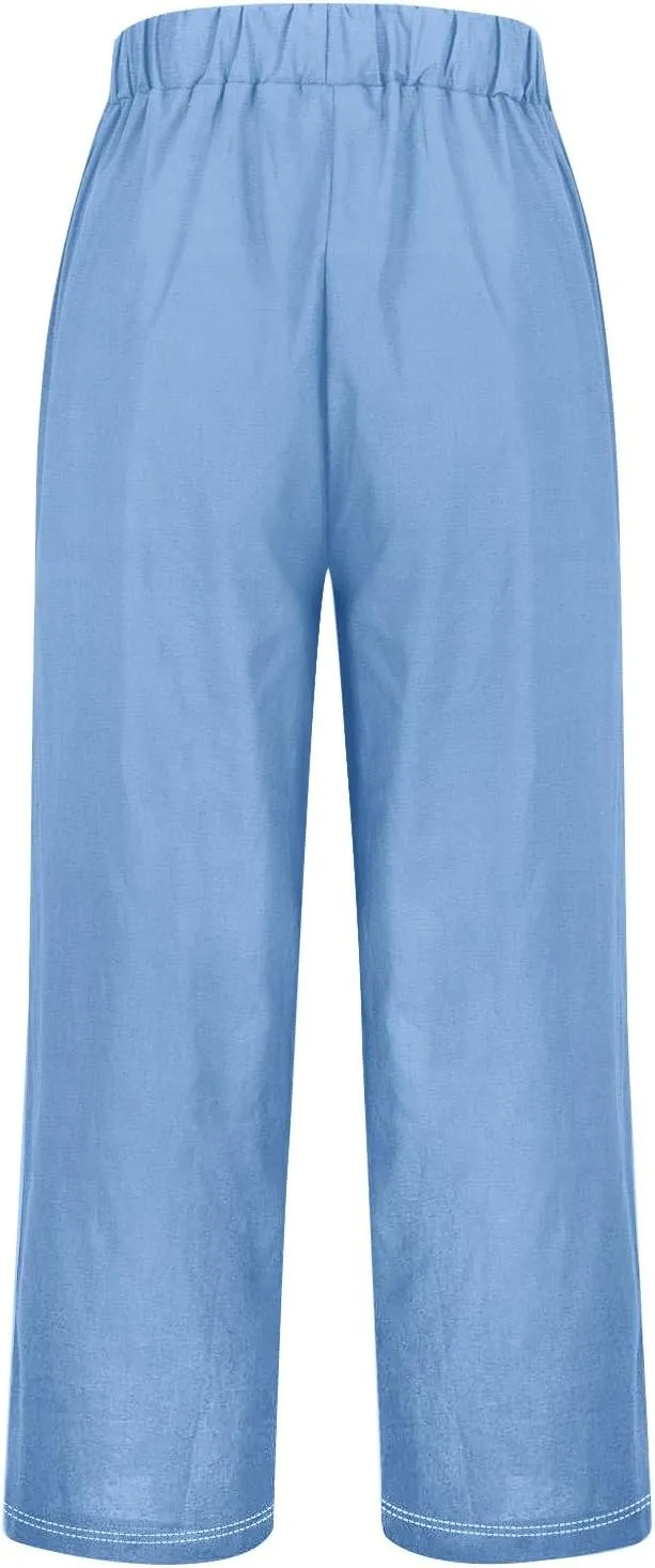 Women's Summer Drawstring Waist Cotton and Linen Long Pants Lounge Sweatpants with Pockets 2025 Spring Fall Summer
