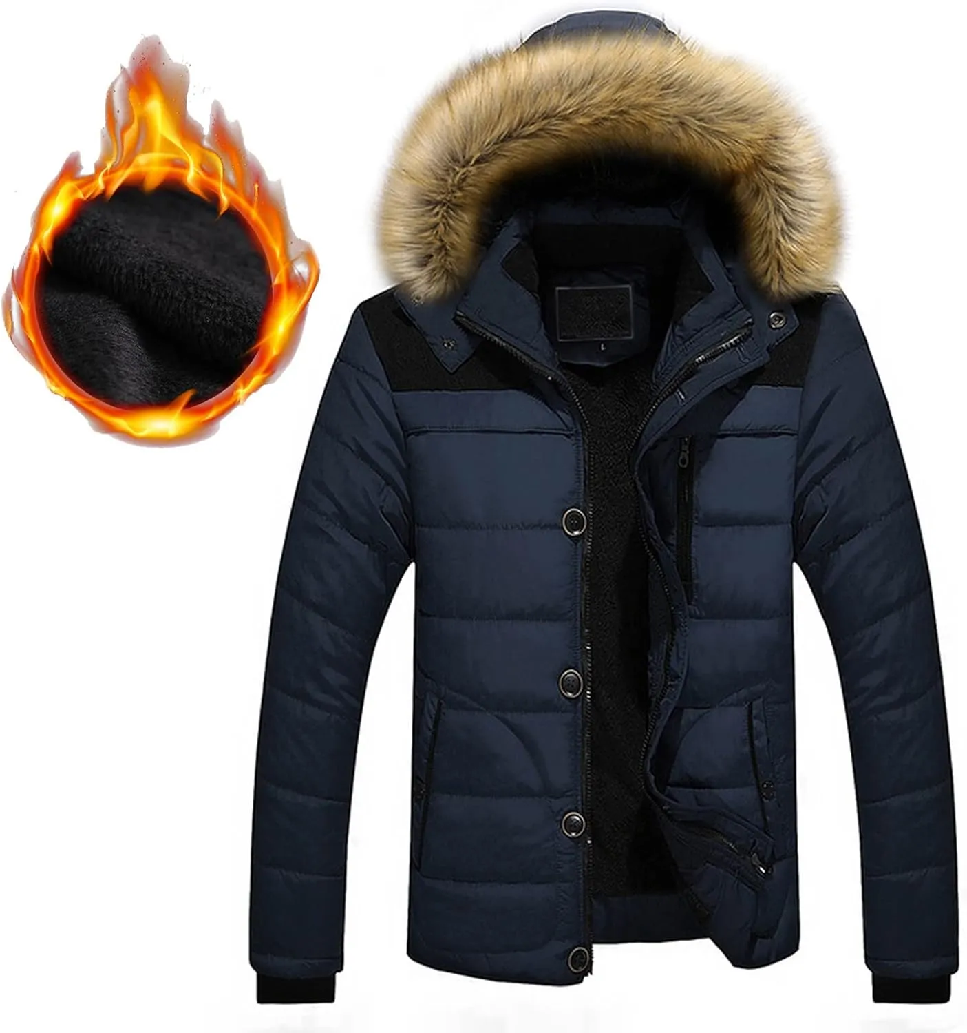 Ymosrh Jackets for Men Outdoor Warm Winter Thick Jacket Hooded Coat with Zipper Pocket Jackets