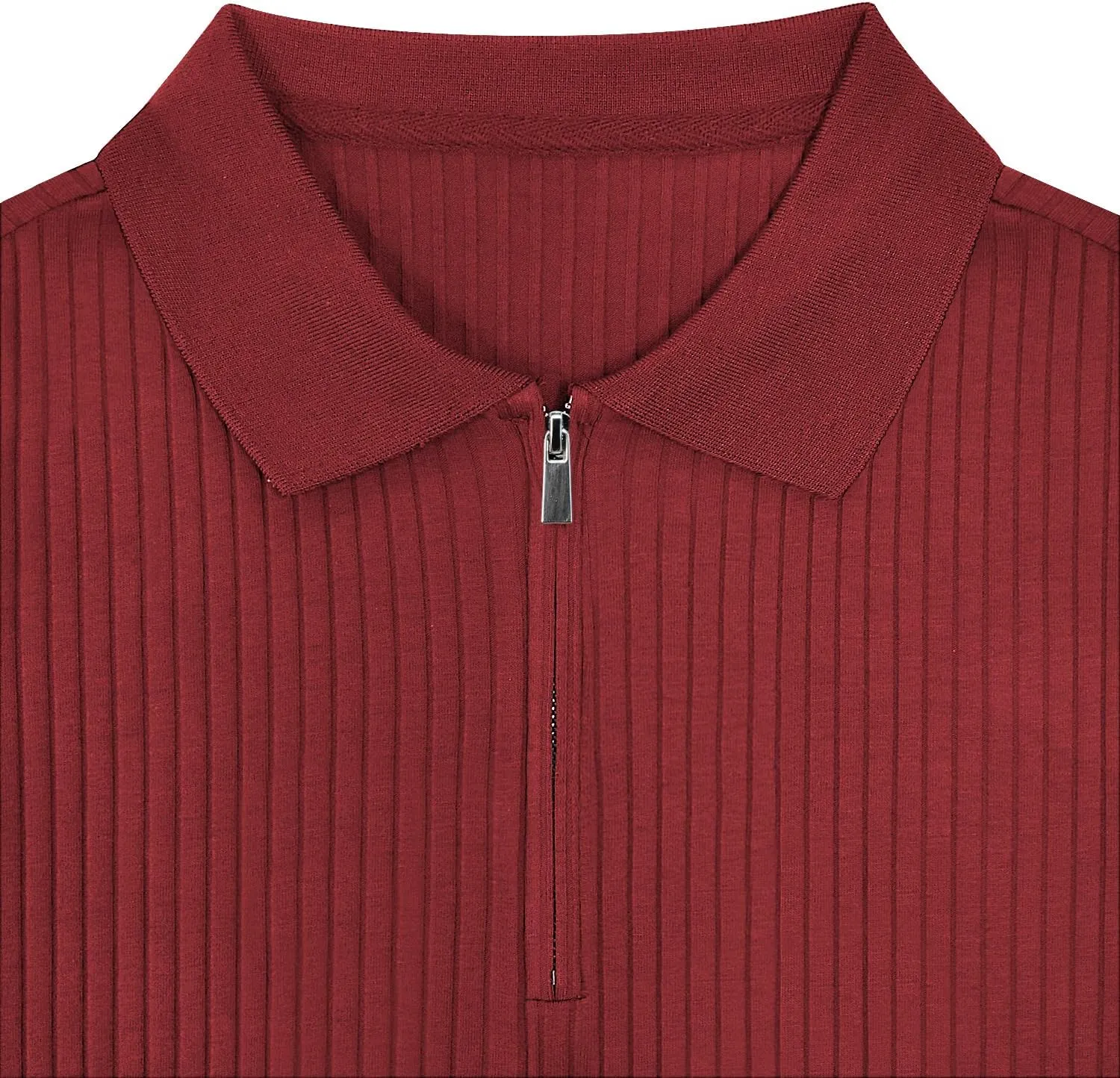 Zipper Muscle Polo Shirts for Men Slim Fit Short Sleeve Cotton Ribbed Knit Golf Shirt