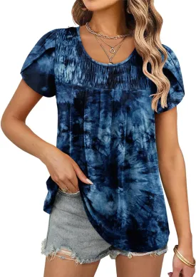 ZOLUCKY Womens Short Sleeve Shirts Floral Summer Tops Ladies Tunic Tops Loose Fit Tunics